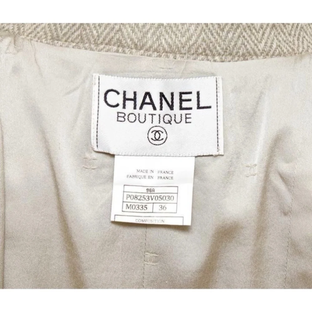 Chanel Jacket Blazer Beige Wool Blend Gold HW Long Sleeve 36 96A - Picture 8 of 8